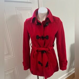 Forever 21 Red Trench Coat with Wool Blend and Toggle Closures